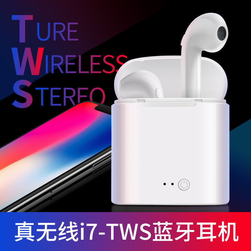i7 i7s TWS Bluetooth イヤフォン イヤーバッド ヘッドセット ワイヤレス ヘッドフォン マイク付き iPhone、Xiaomi、Huawei 用 充電ボックス付き