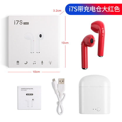 i7 i7s TWS Bluetooth イヤフォン イヤーバッド ヘッドセット ワイヤレス ヘッドフォン マイク付き iPhone、Xiaomi、Huawei 用 充電ボックス付き