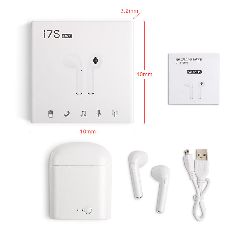 i7 i7s TWS Bluetooth イヤフォン イヤーバッド ヘッドセット ワイヤレス ヘッドフォン マイク付き iPhone、Xiaomi、Huawei 用 充電ボックス付き
