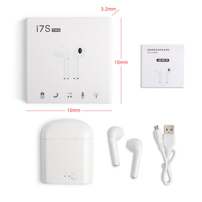 i7 i7s TWS Bluetooth イヤフォン イヤーバッド ヘッドセット ワイヤレス ヘッドフォン マイク付き iPhone、Xiaomi、Huawei 用 充電ボックス付き