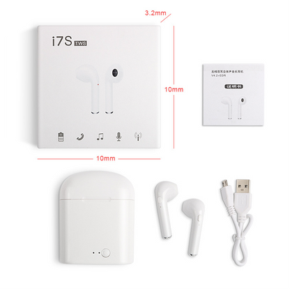 i7 i7s TWS Bluetooth イヤフォン イヤーバッド ヘッドセット ワイヤレス ヘッドフォン マイク付き iPhone、Xiaomi、Huawei 用 充電ボックス付き